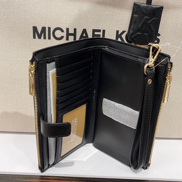 MICHAEL KORS LARGE DOUBLE ZIP WRISTLET WALLET BLACK MULTI - Picture 15 of 16